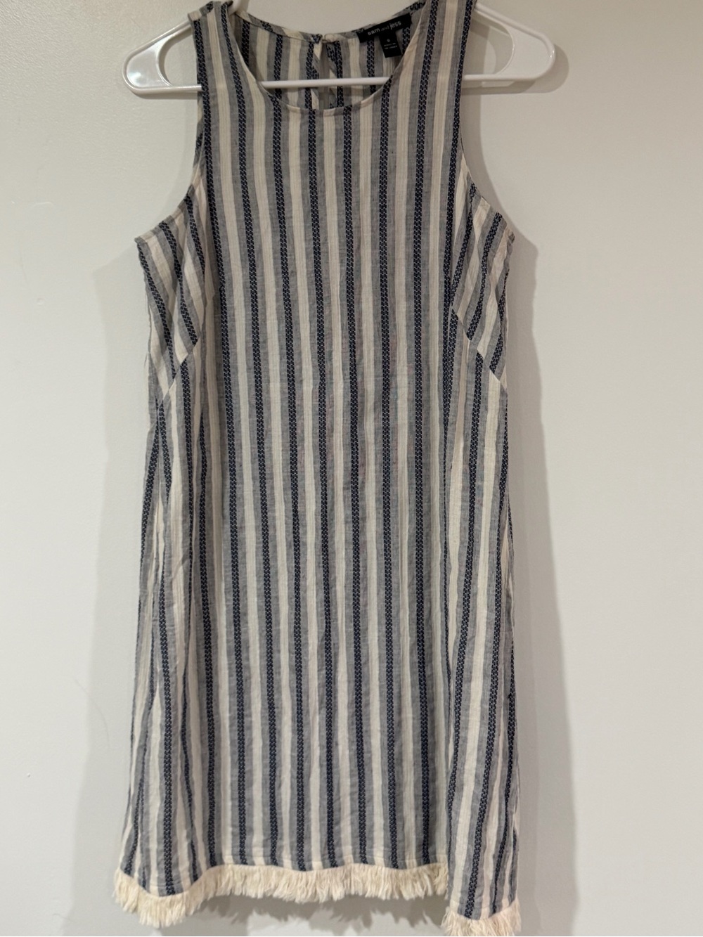 Sam and Jess Striped Sleeveless Summer Dress fringed hem S